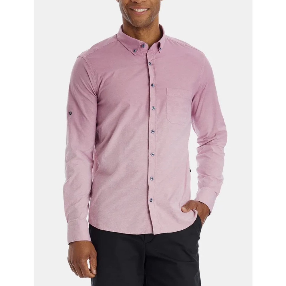 NWT Stone Rose Mens Dip Dye Casual Roll Up Long Sleeve Stretch Shirt Pink Medium
